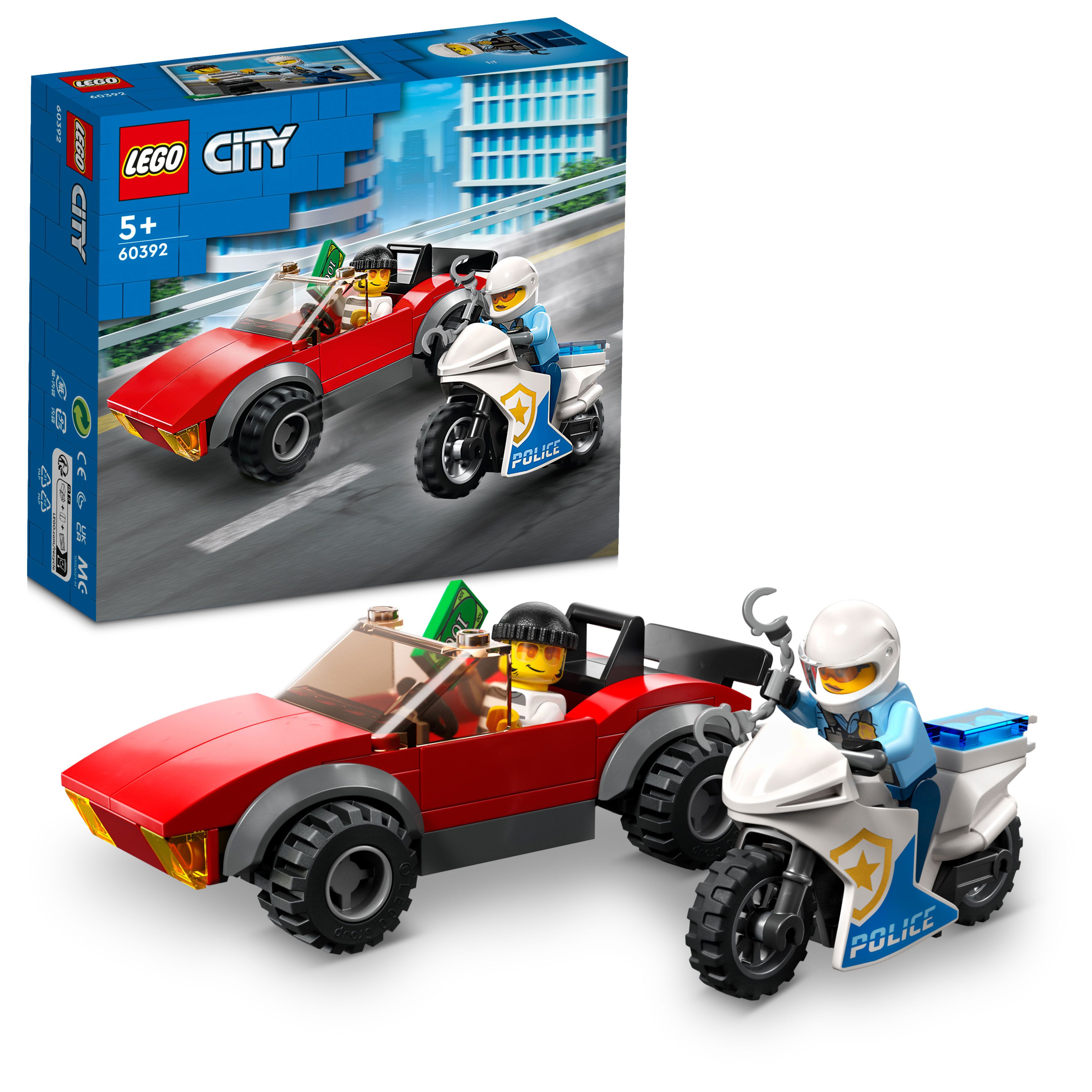 LEGO® City Police - Biljakt med polismotorcykel